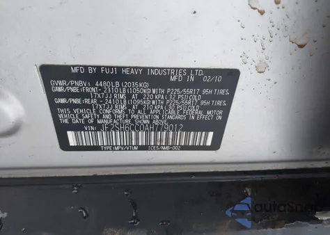 2010 Subaru Forester 2.5X Premium z USA, uszkodzony, nr VIN JF2SH6CC0AH779012